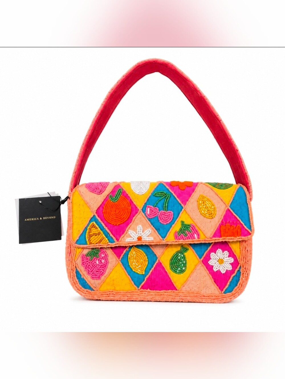NWT America & Beyond Beaded Fruit Shoulder Bag Handmade India Statement Purse